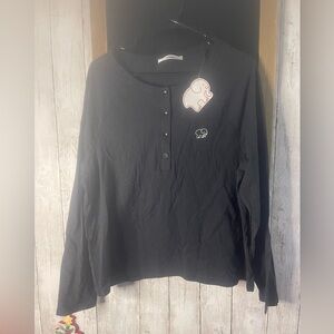 NWT Ivory Ella Black Henley long sleeve large shirt